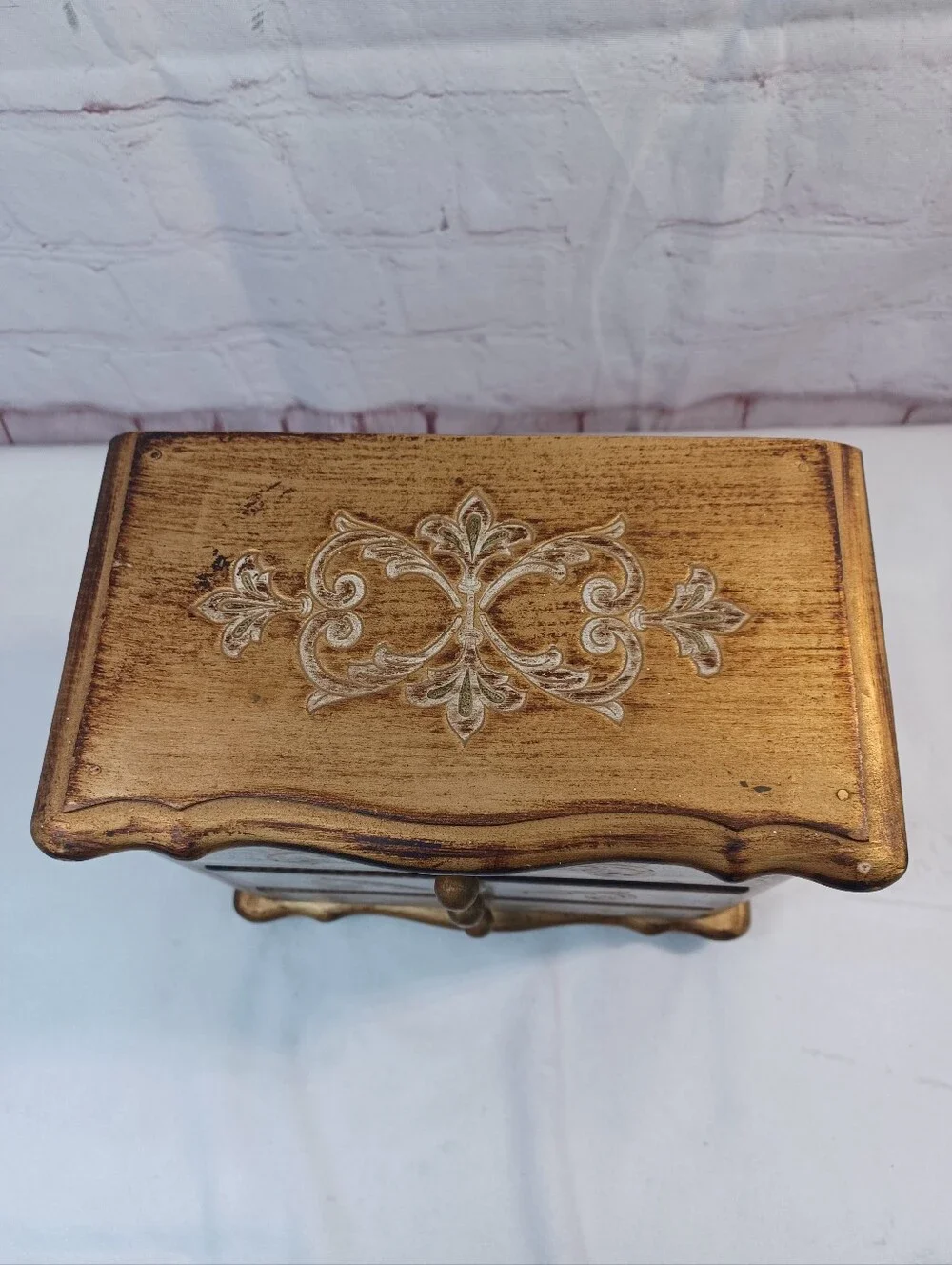 vintage french provincial 3 drawer musical jewelry box shabby chic ornate
